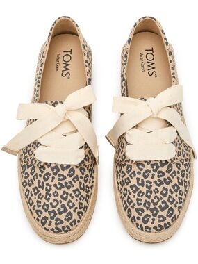 TOMS Caroline Lace-Up Espadrilles Leopard Print Size 7.5 Rope Sole Summer Beach